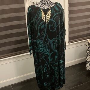 Connected Apparel Black and green Patterned Midi Dress